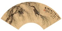 倪田 1905年作 柳蝉 扇面镜心